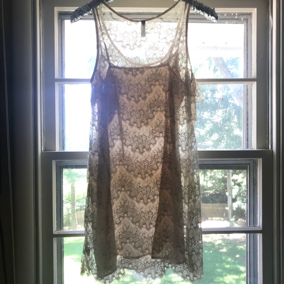 chinese dress ladies Free People Tell Tale Cutout Lace-Contrast Tunic Slip Dress (Blue/Whites,  XS) at Amazon Women's Clothing store